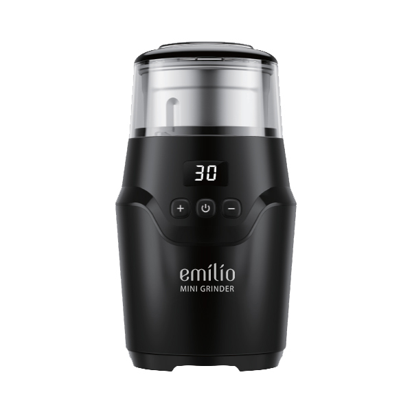 מטחנת קפה ביתית עם טיימר דיגיטלי דגם EMILIO MINI GRINDER בצבע שחור 165W